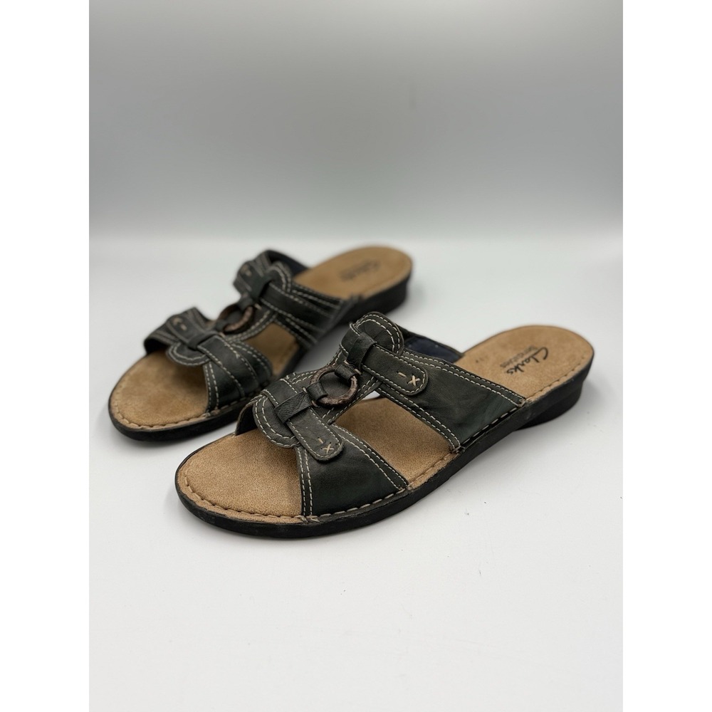 Clarks Bendables Nikki Peridot Sandals Women's 11M Slides Brown Leather Casual